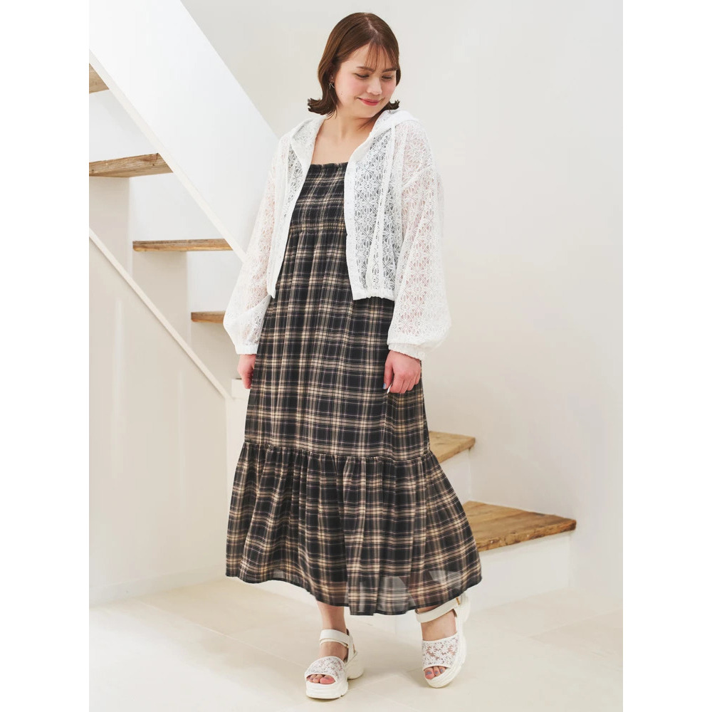 チェックシャーリングワンピース