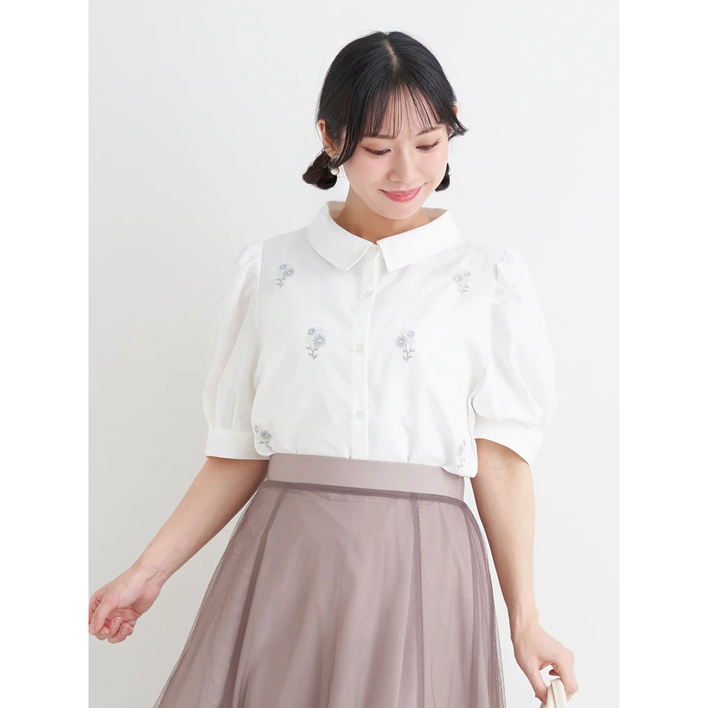 フラワー刺繍シャツ（無地/ストライプ）