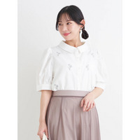 フラワー刺繍シャツ（無地/ストライプ）