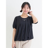 【ラクケア】アクセサリー付き5分袖タックバルーンブラウス