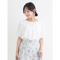 【ラクケア】アクセサリー付き5分袖タックバルーンブラウス