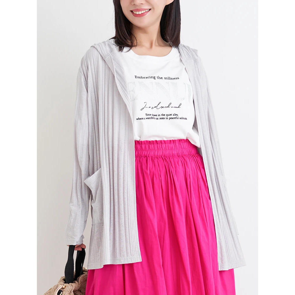 【吸水速乾・UVケア】ランダムリブフード付きトッパーカーディガン