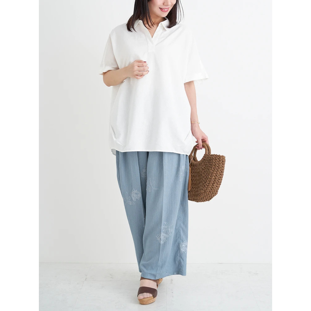 フラワー刺繍ワイドパンツ15