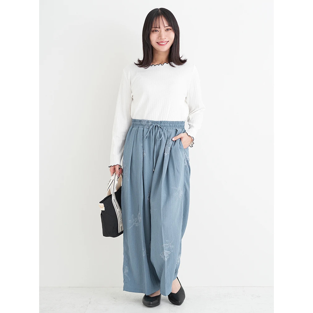 フラワー刺繍ワイドパンツ5