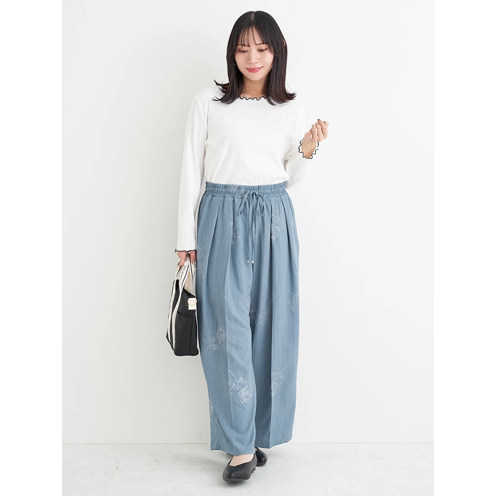 フラワー刺繍ワイドパンツ6