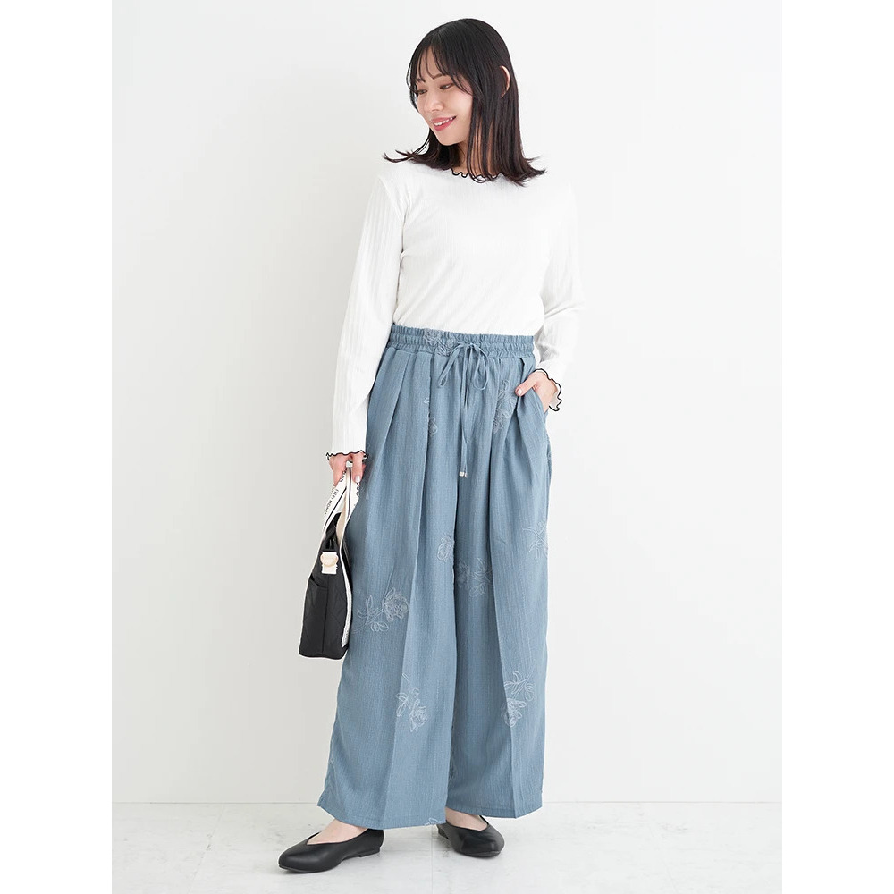 フラワー刺繍ワイドパンツ7