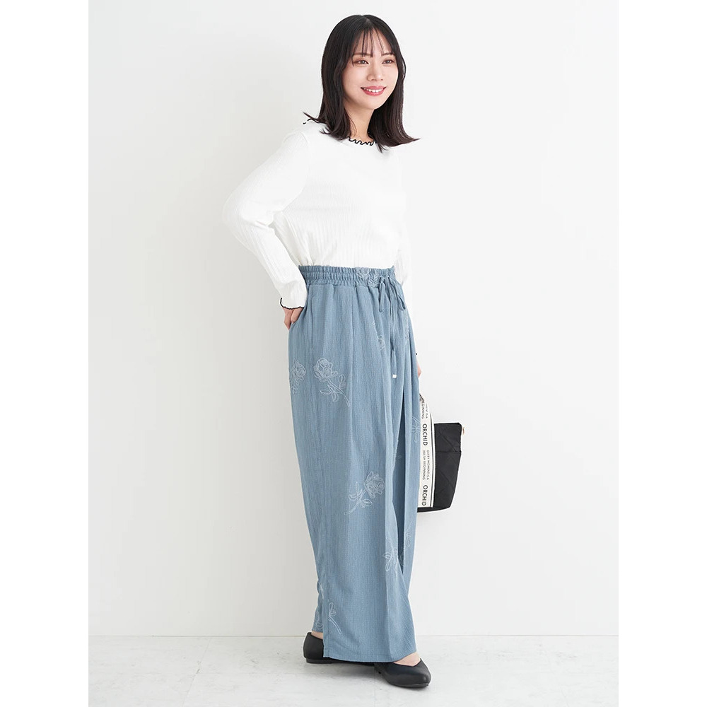フラワー刺繍ワイドパンツ8