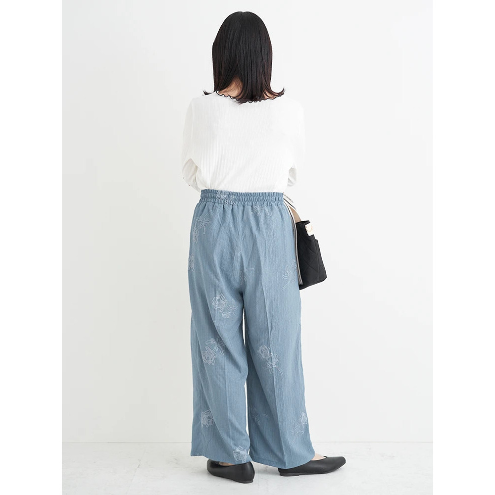 フラワー刺繍ワイドパンツ9