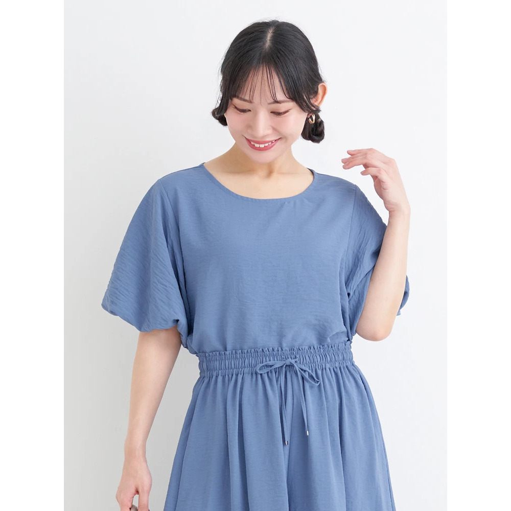 【接触冷感】[らくちんケア]シボ袖バルーンプルオーバー