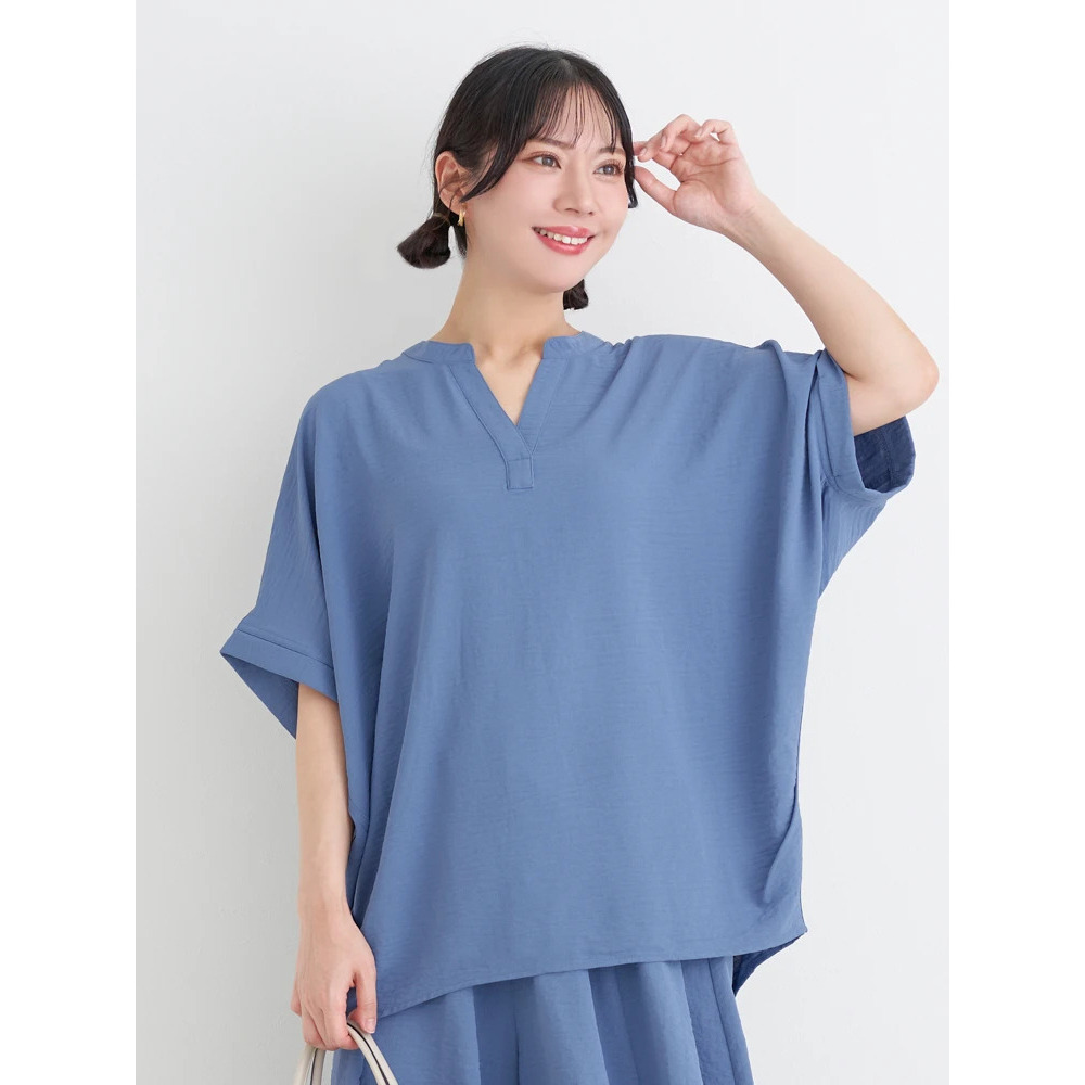 【接触冷感】[らくちんケア]シボスキッパーブラウス（セットアップ可）