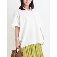 【涼風リネン】スキッパーバンドカラーブラウス