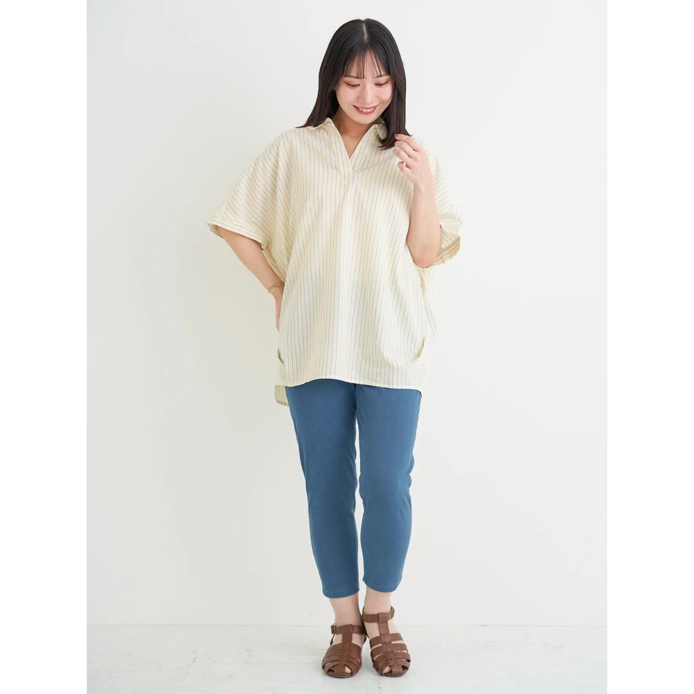 【涼風リネン】スキッパーネックブラウス10