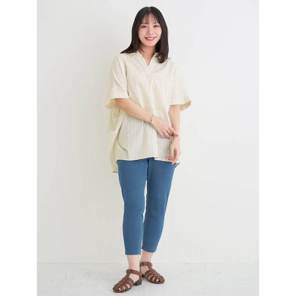 【涼風リネン】スキッパーネックブラウス11