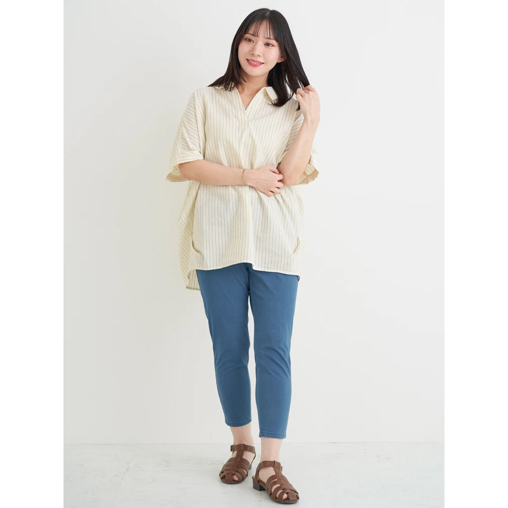 【涼風リネン】スキッパーネックブラウス12