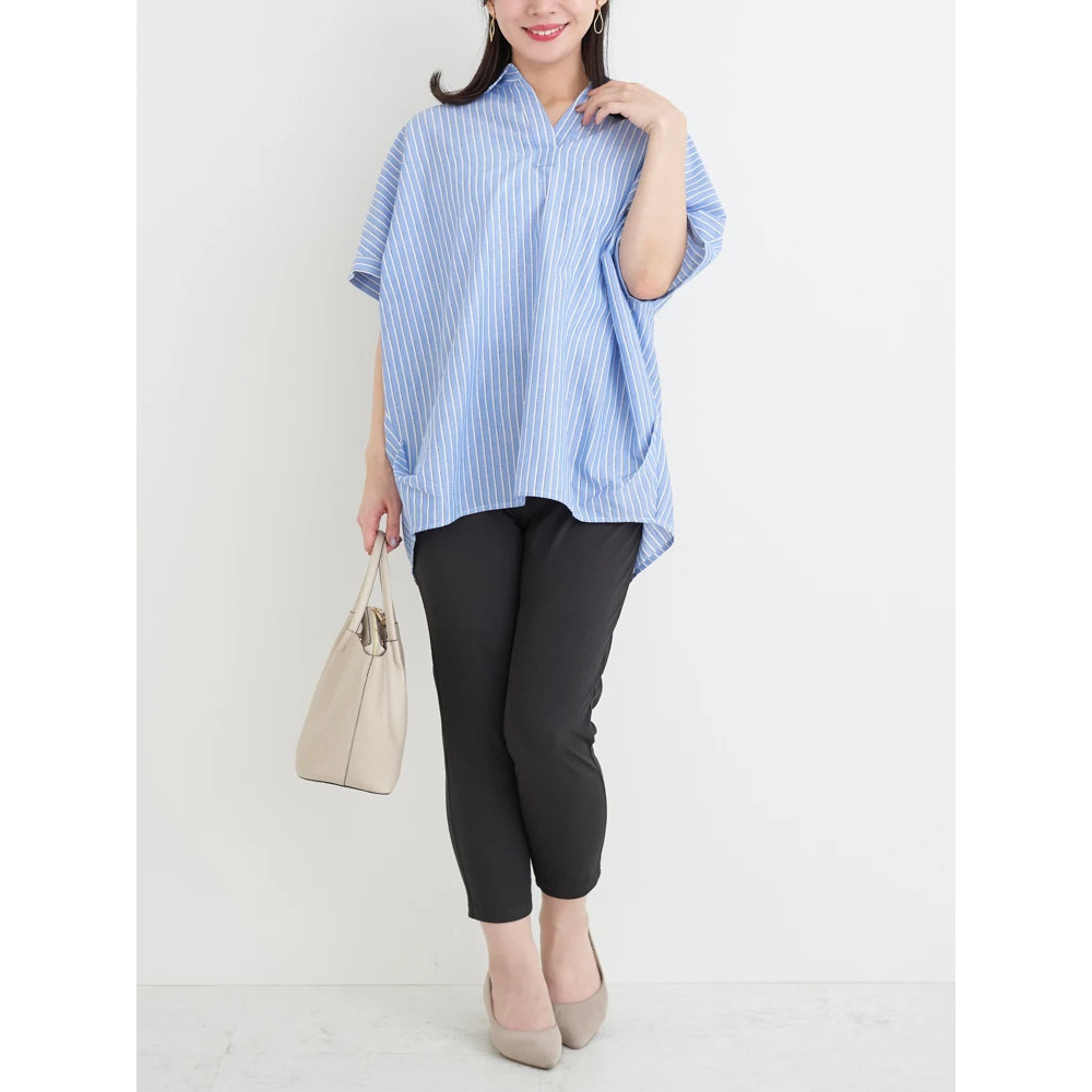 【涼風リネン】スキッパーネックブラウス15