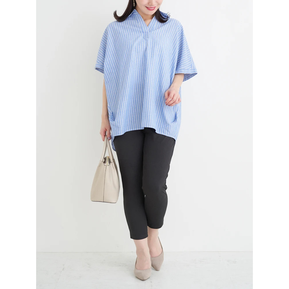 【涼風リネン】スキッパーネックブラウス16