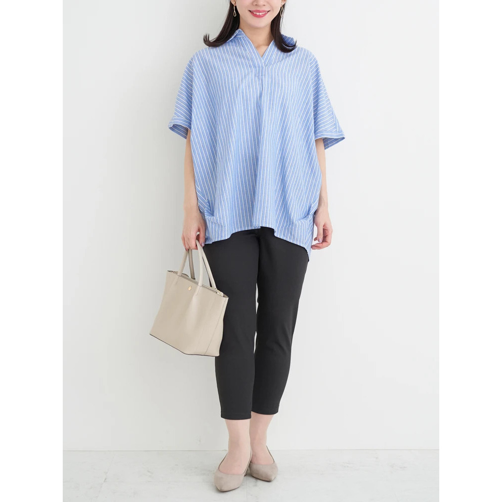 【涼風リネン】スキッパーネックブラウス17