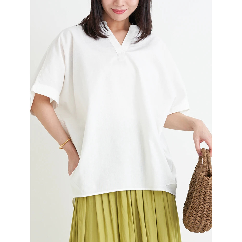 【涼風リネン】スキッパーネックブラウス19