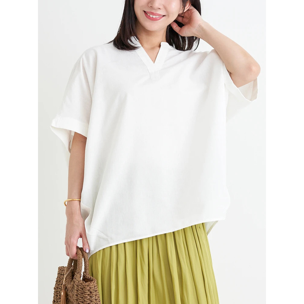【涼風リネン】スキッパーネックブラウス20