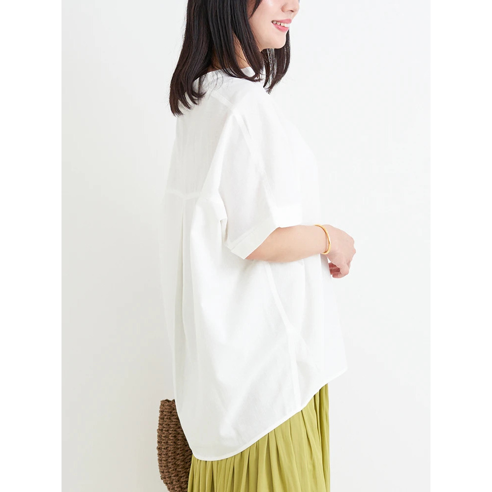 【涼風リネン】スキッパーネックブラウス21