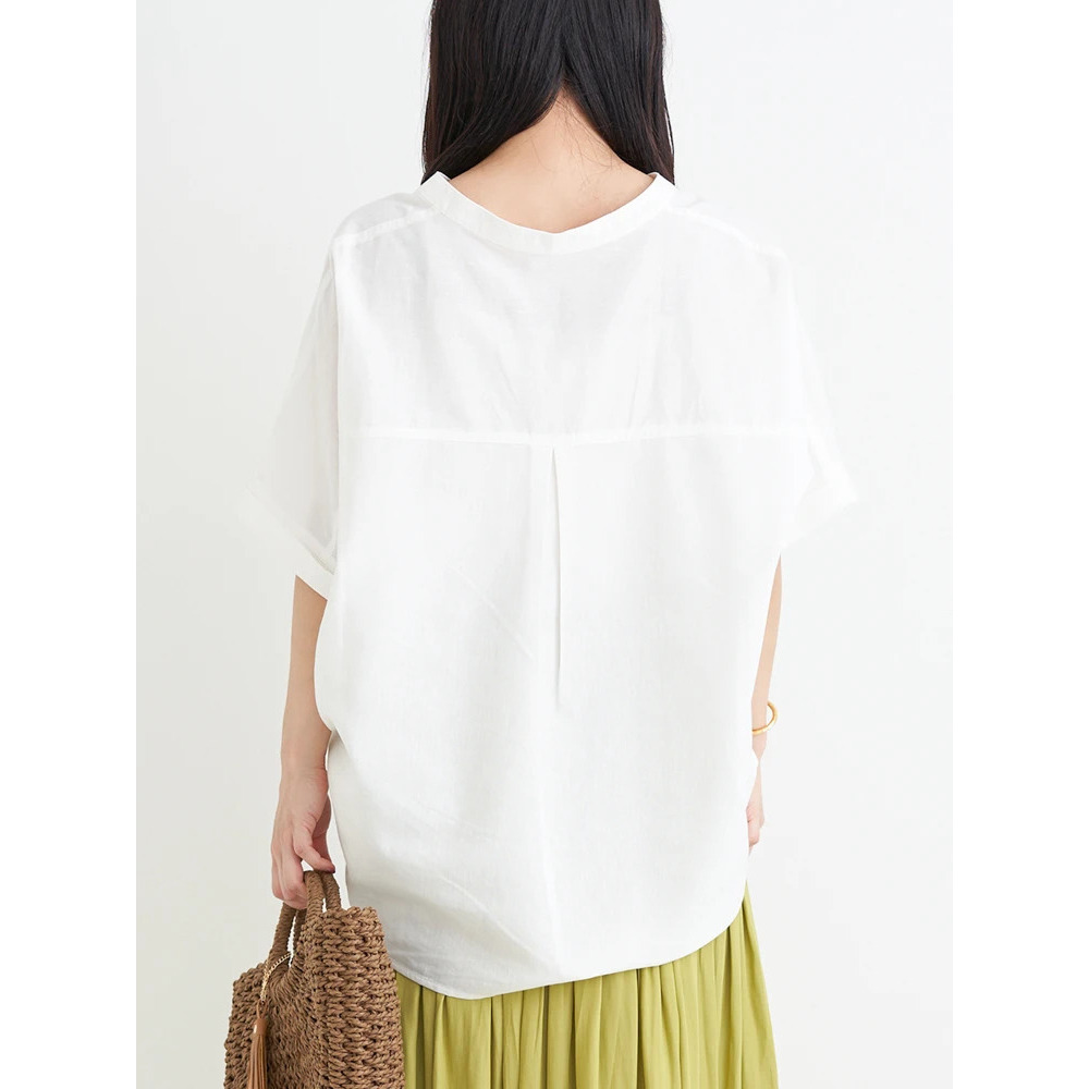 【涼風リネン】スキッパーネックブラウス22