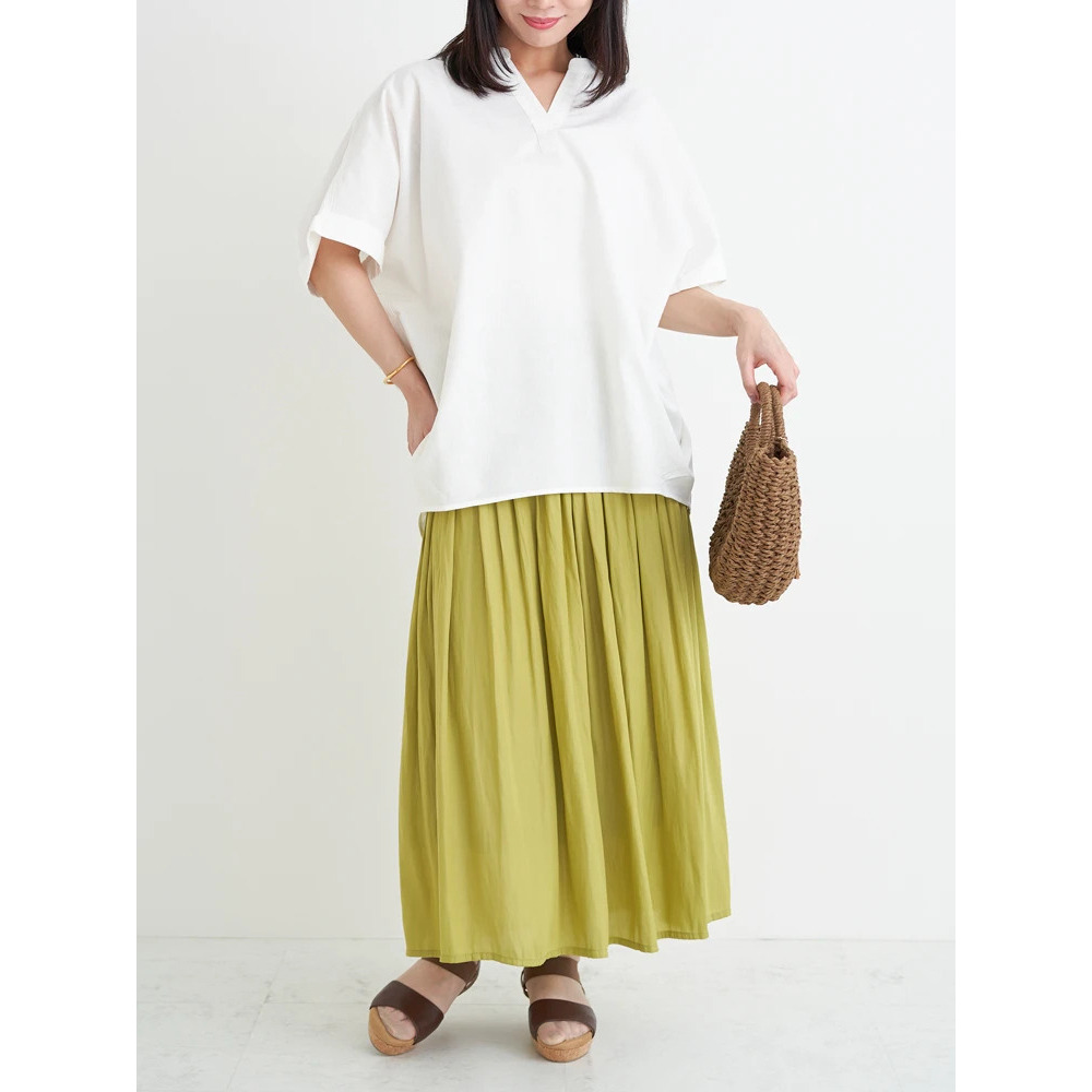 【涼風リネン】スキッパーネックブラウス23