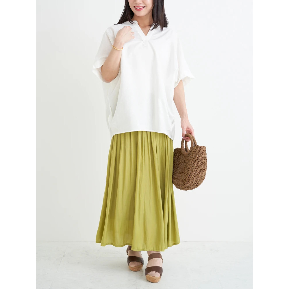 【涼風リネン】スキッパーネックブラウス24