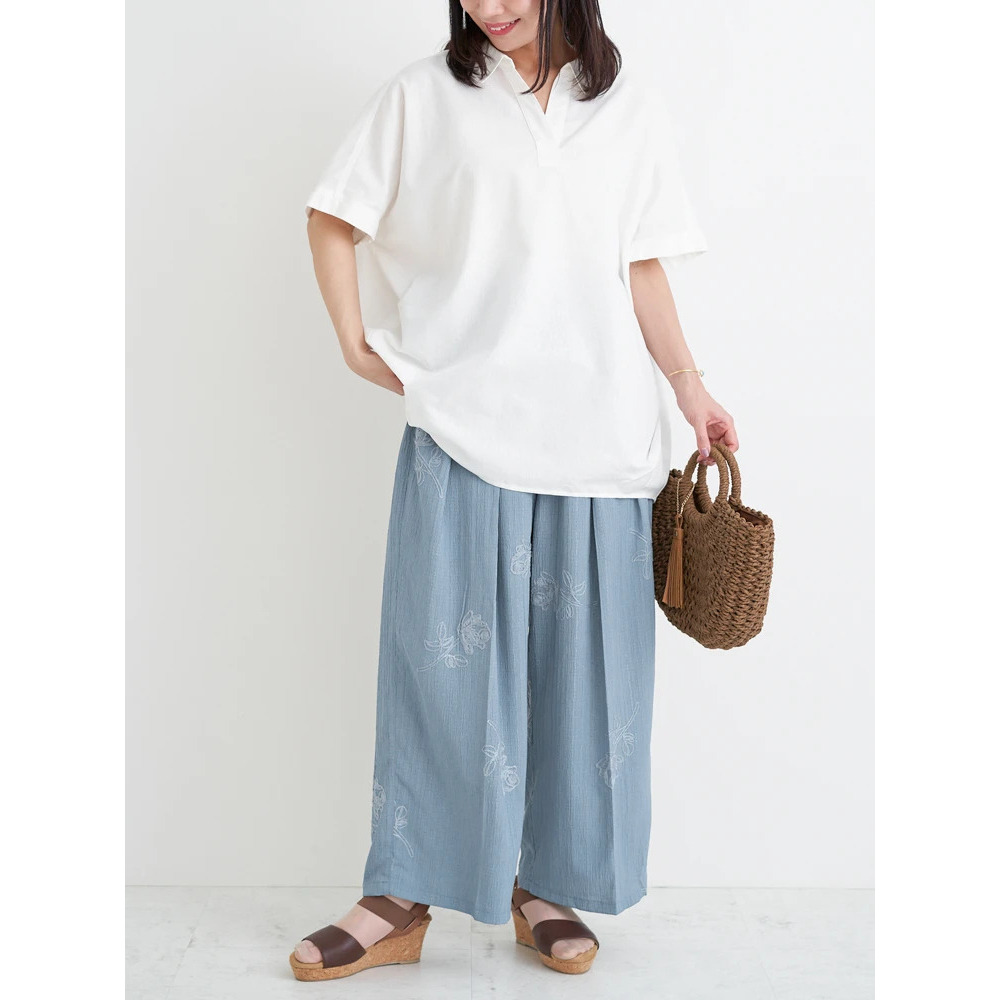 【涼風リネン】スキッパーネックブラウス28