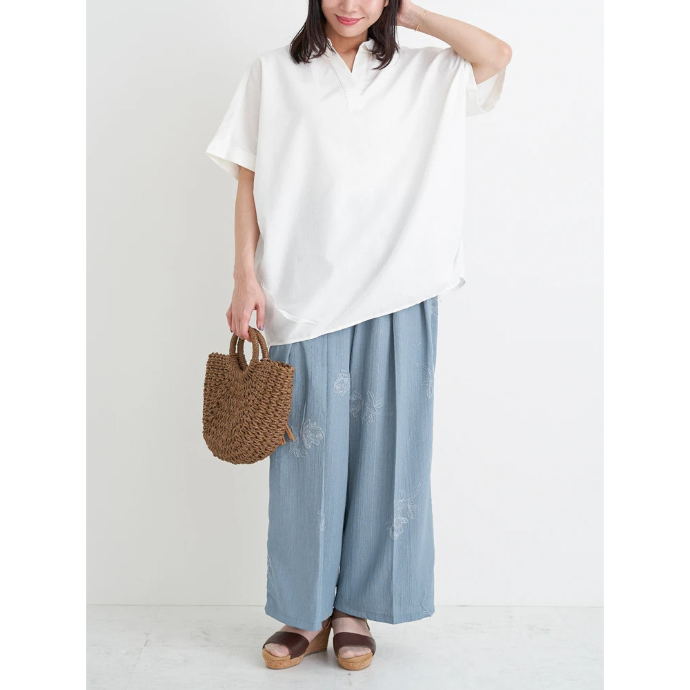 【涼風リネン】スキッパーネックブラウス29