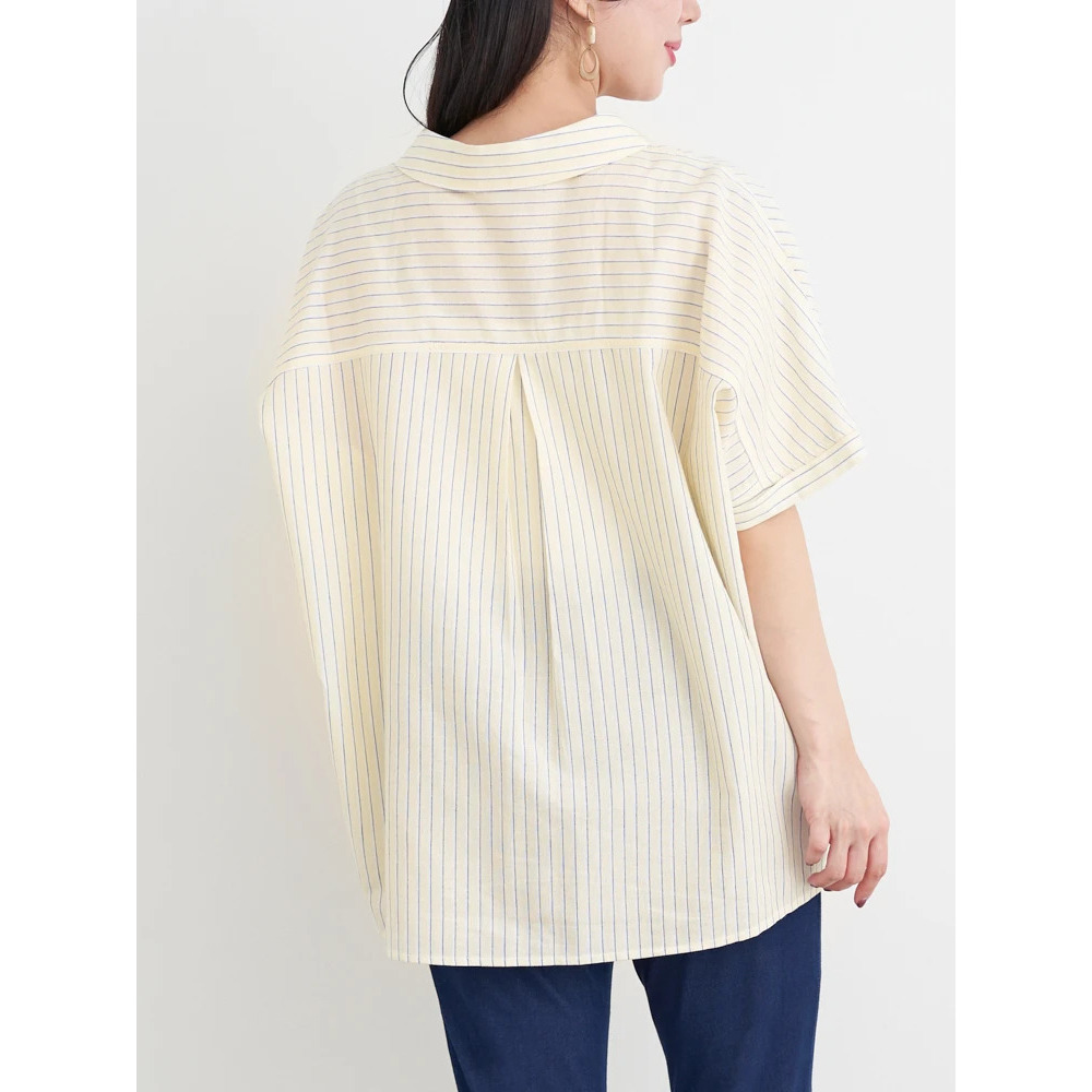 【涼風リネン】スキッパーネックブラウス4