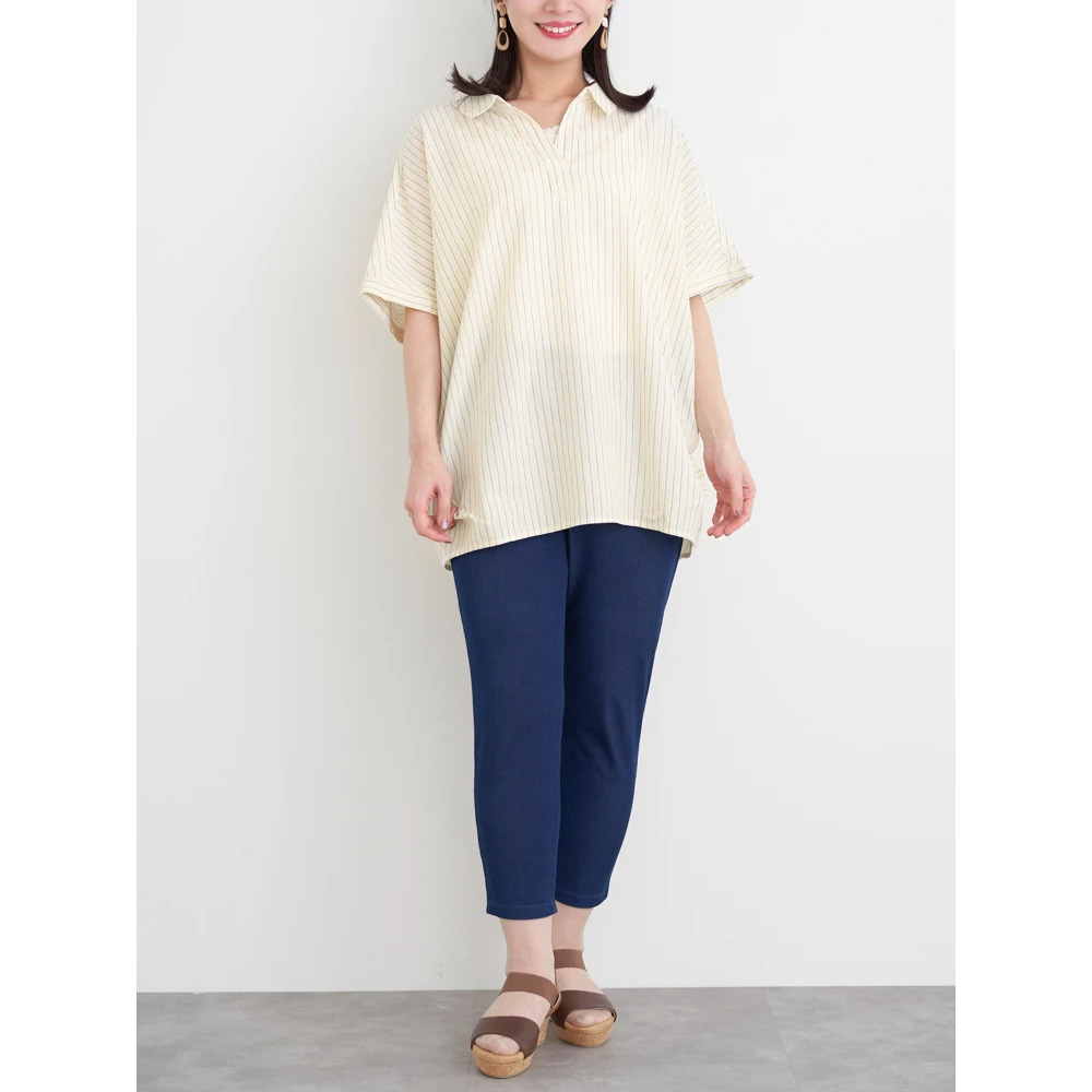 【涼風リネン】スキッパーネックブラウス5