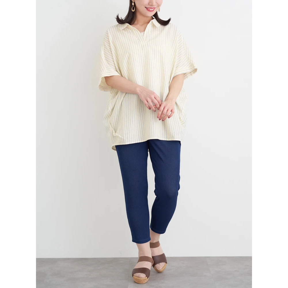 【涼風リネン】スキッパーネックブラウス6