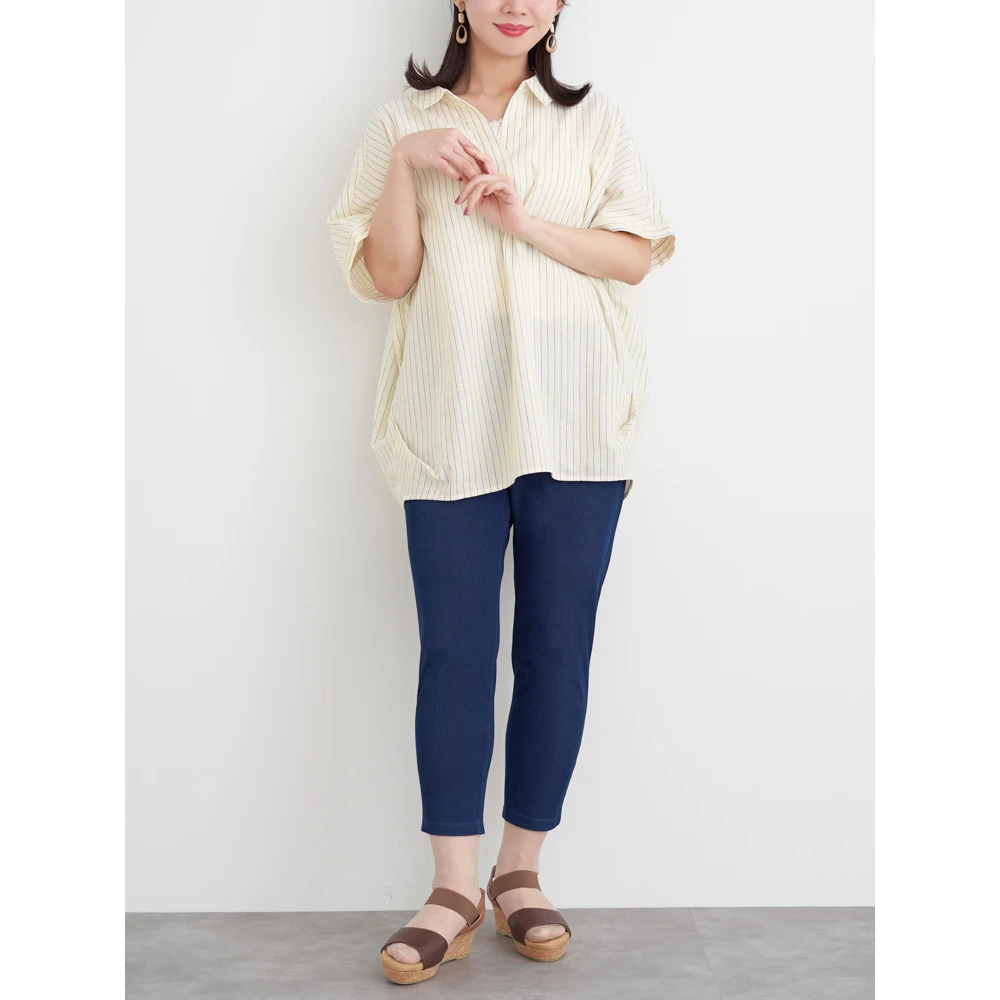 【涼風リネン】スキッパーネックブラウス7