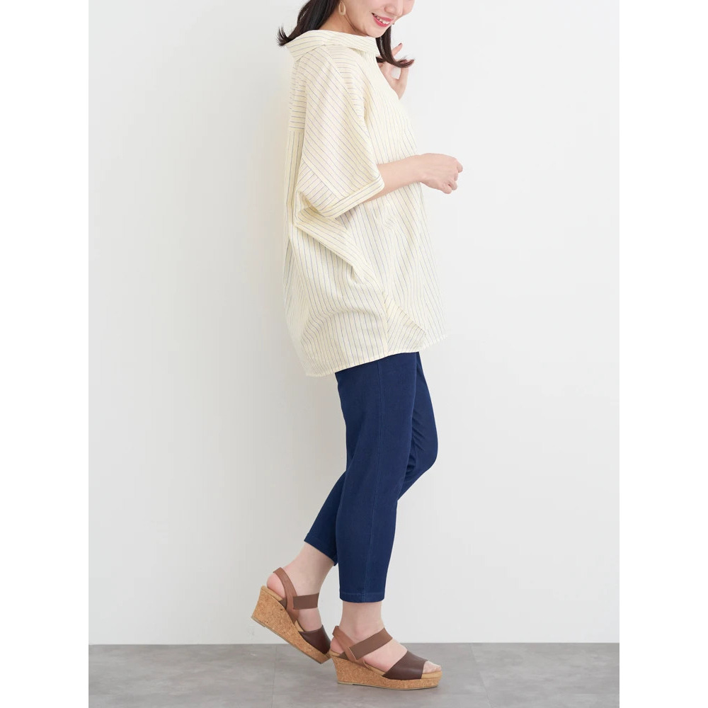 【涼風リネン】スキッパーネックブラウス8