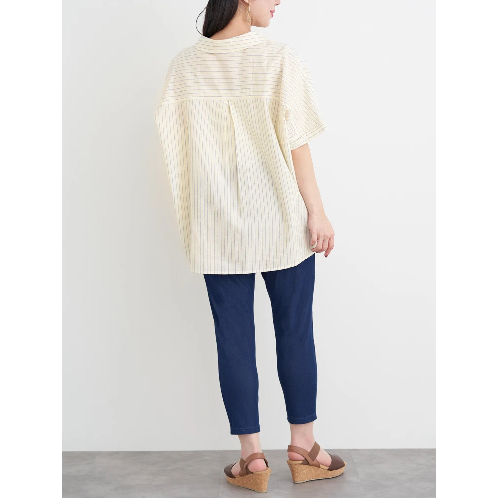 【涼風リネン】スキッパーネックブラウス9