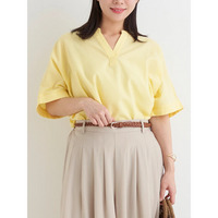 【涼風リネン】スキッパーネックバンドカラーブラウス