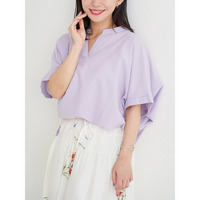 【涼風リネン】スキッパーネックバンドカラーブラウス