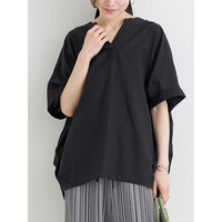 【涼風リネン】スキッパーネックバンドカラーブラウス