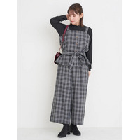 [SET]ウエストリボンビスチェ×ワイドパンツ×プチハイネックインナーセットアップ（無地・チェック柄）