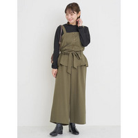 [SET]ウエストリボンビスチェ×ワイドパンツ×プチハイネックインナーセットアップ（無地・チェック柄）
