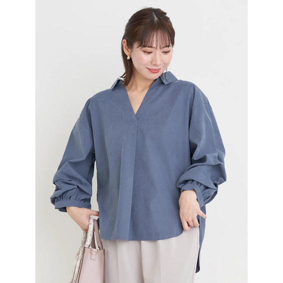 ピーチ起毛タックスリーブスキッパーシャツ【アリノマ/Alinoma】 ピーチ起毛タックスリーブスキッパーシャツ【アリノマ/Alinoma】