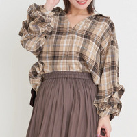 チェック柄タックスリーブスキッパーシャツ