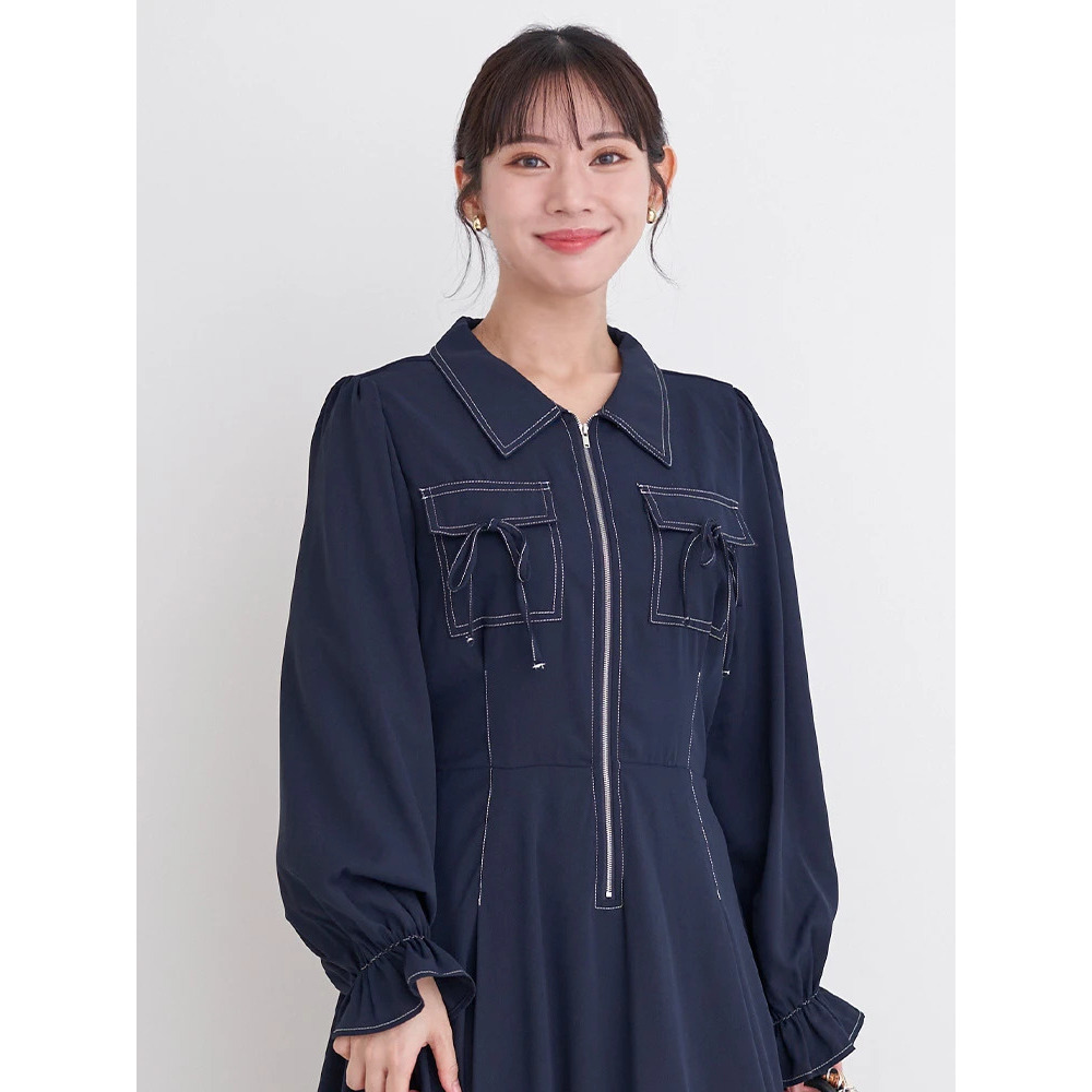 ポケットリボンハーフZIPワンピース8