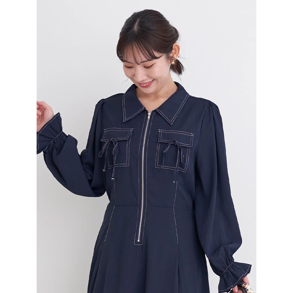 ポケットリボンハーフZIPワンピース9