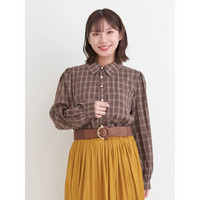 【WEB限定】チェック柄シャーリングブラウス