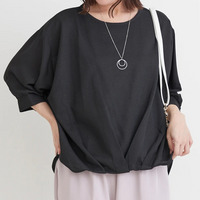 アクセサリー付き7分袖裾タックドルマンプルオーバー