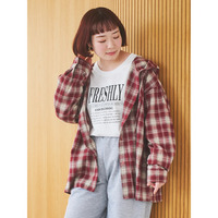 フード付きチェックシャツ