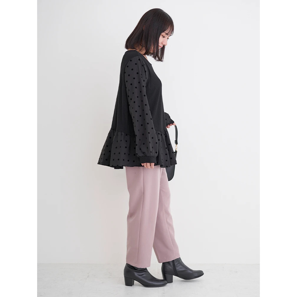 リブ×ドットペプラムトップス10