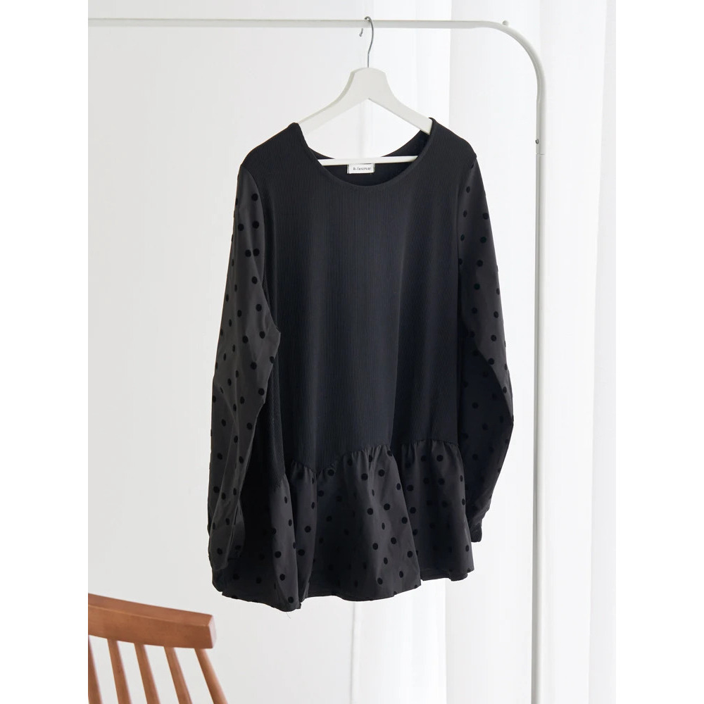 リブ×ドットペプラムトップス11