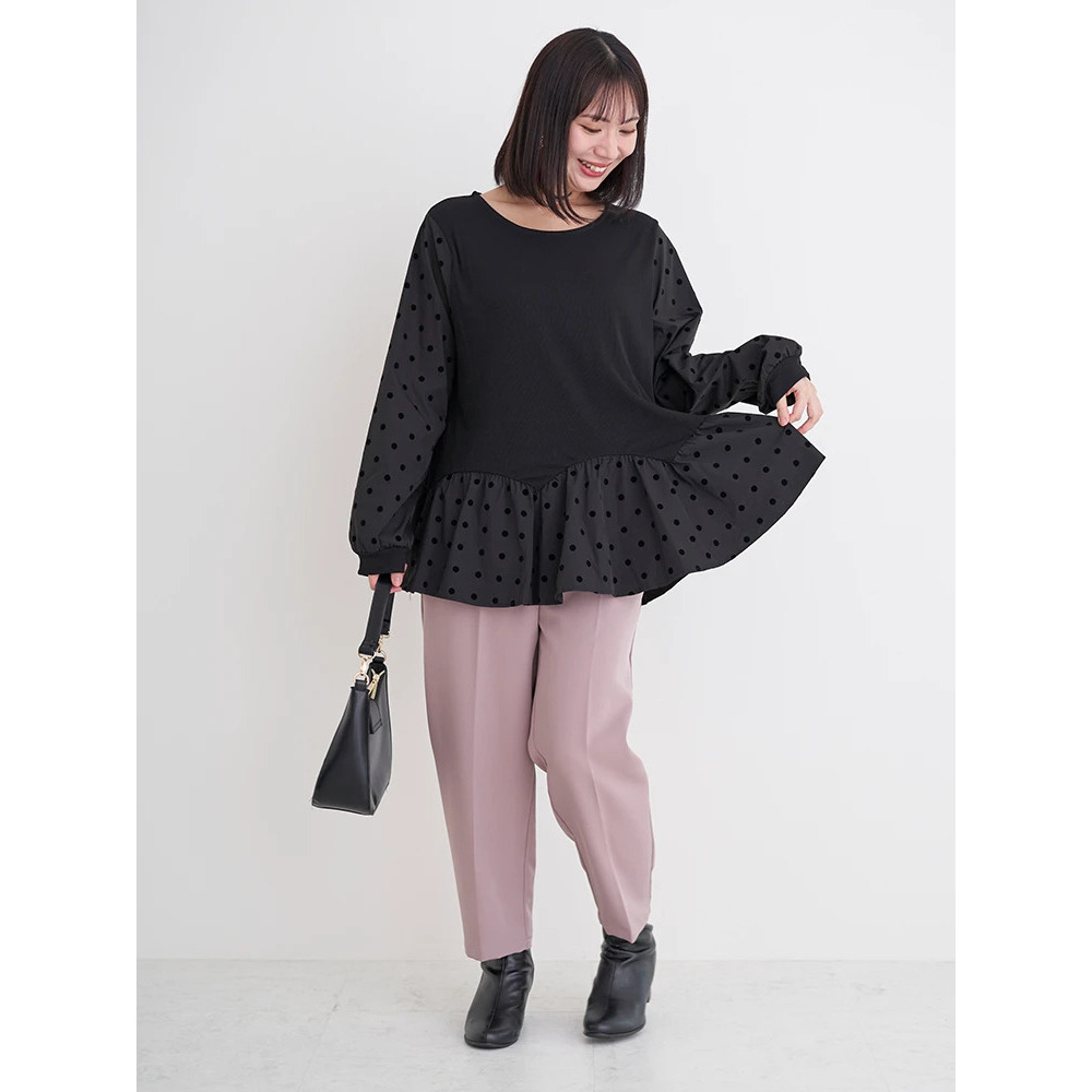 リブ×ドットペプラムトップス8